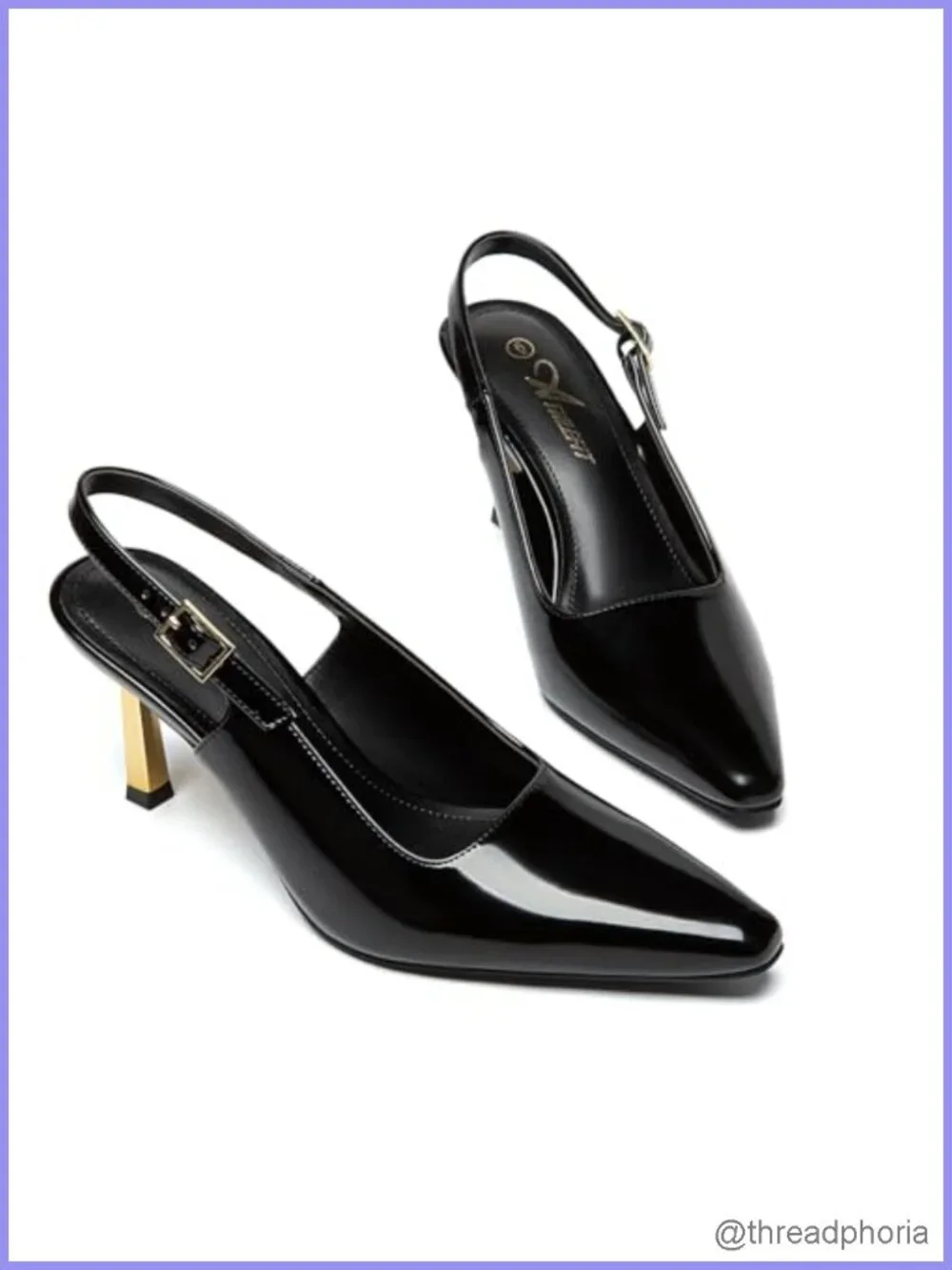 Women's Kitten Heel Square Toe Patent Leather Pumps with Buckle